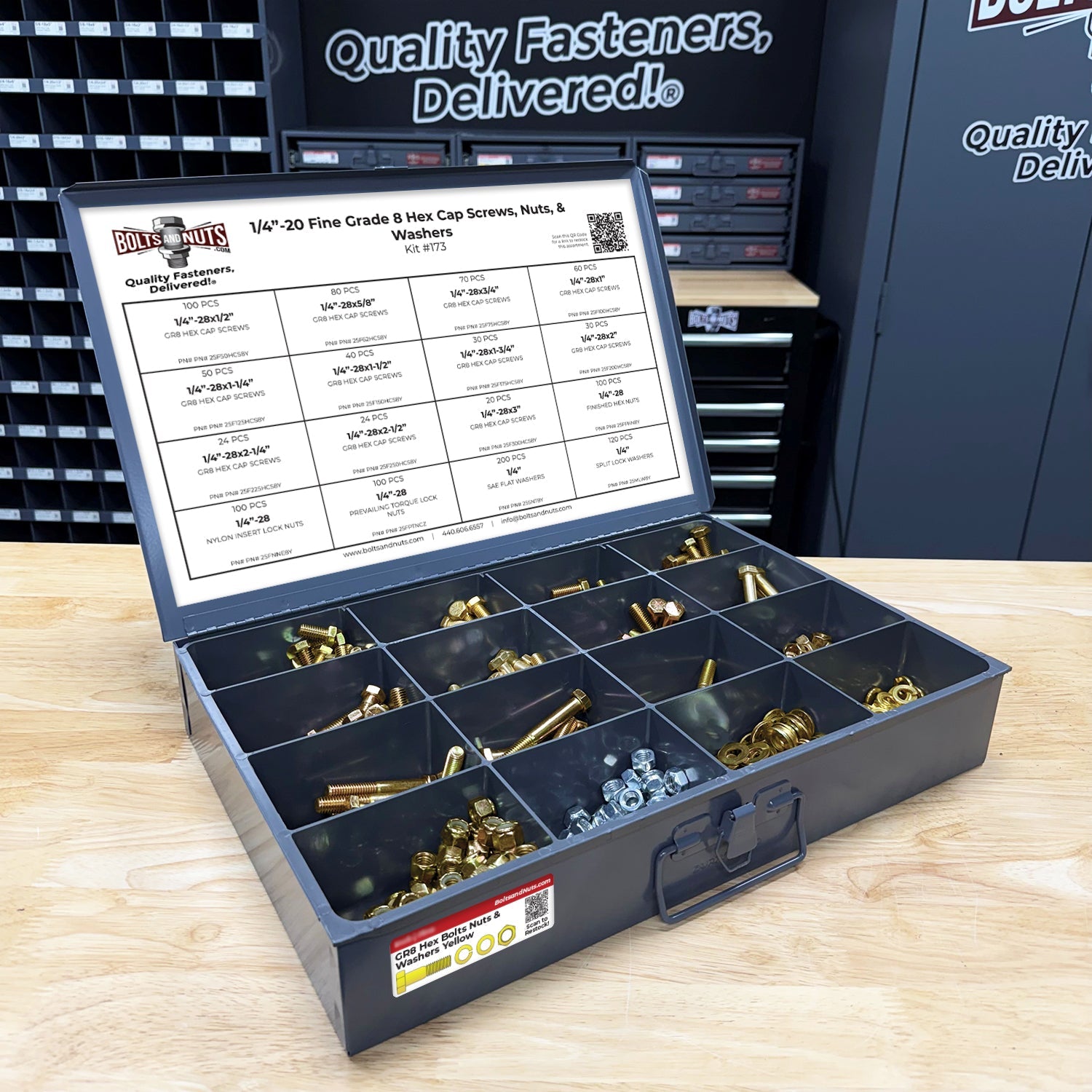 1/4"-28 Fine Grade 8 Hex Cap Screws, Nuts, & Washers - 1149 PCS