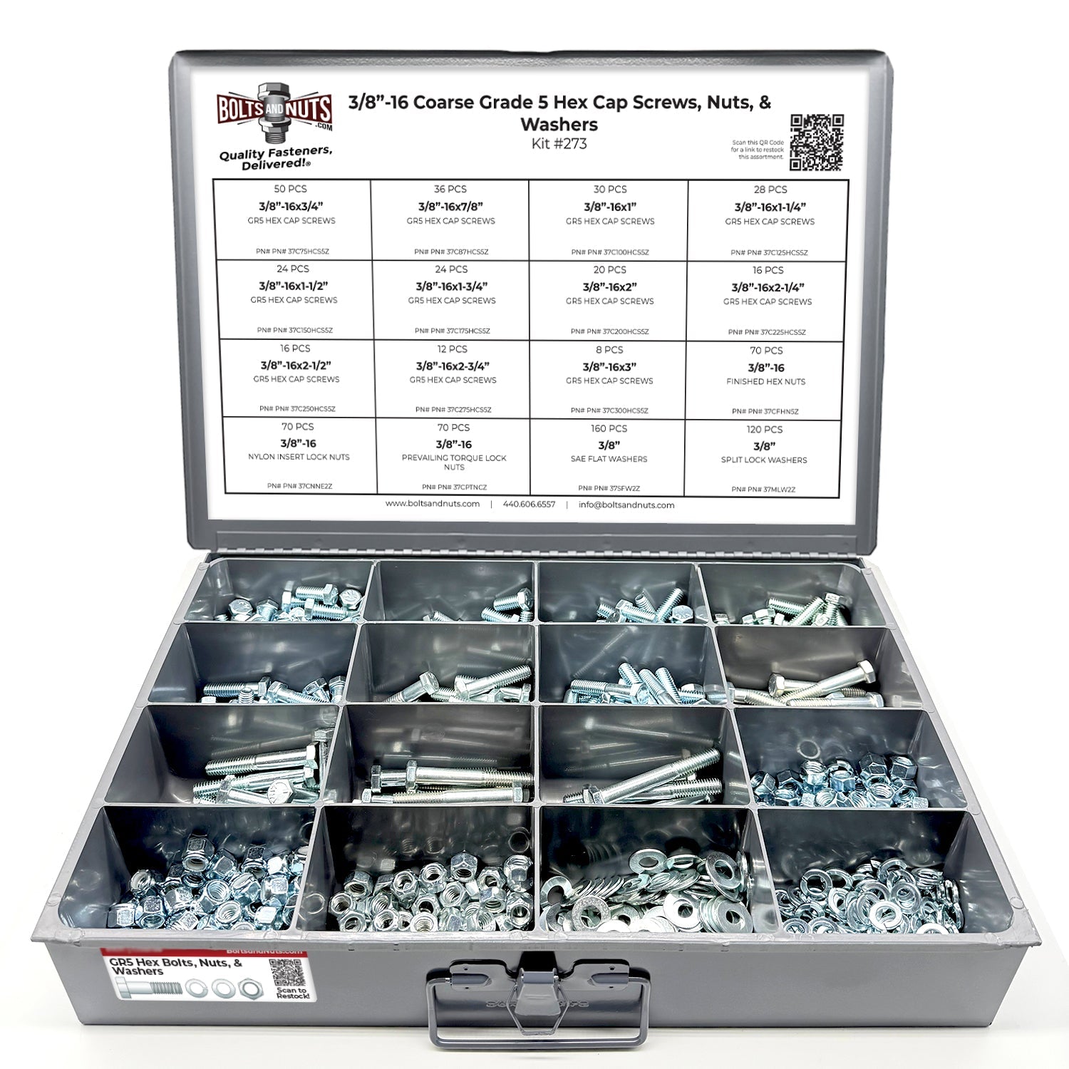 3/8"-16 Coarse Grade 5 Hex Cap Screws, Nuts, & Washers - 755 PCS