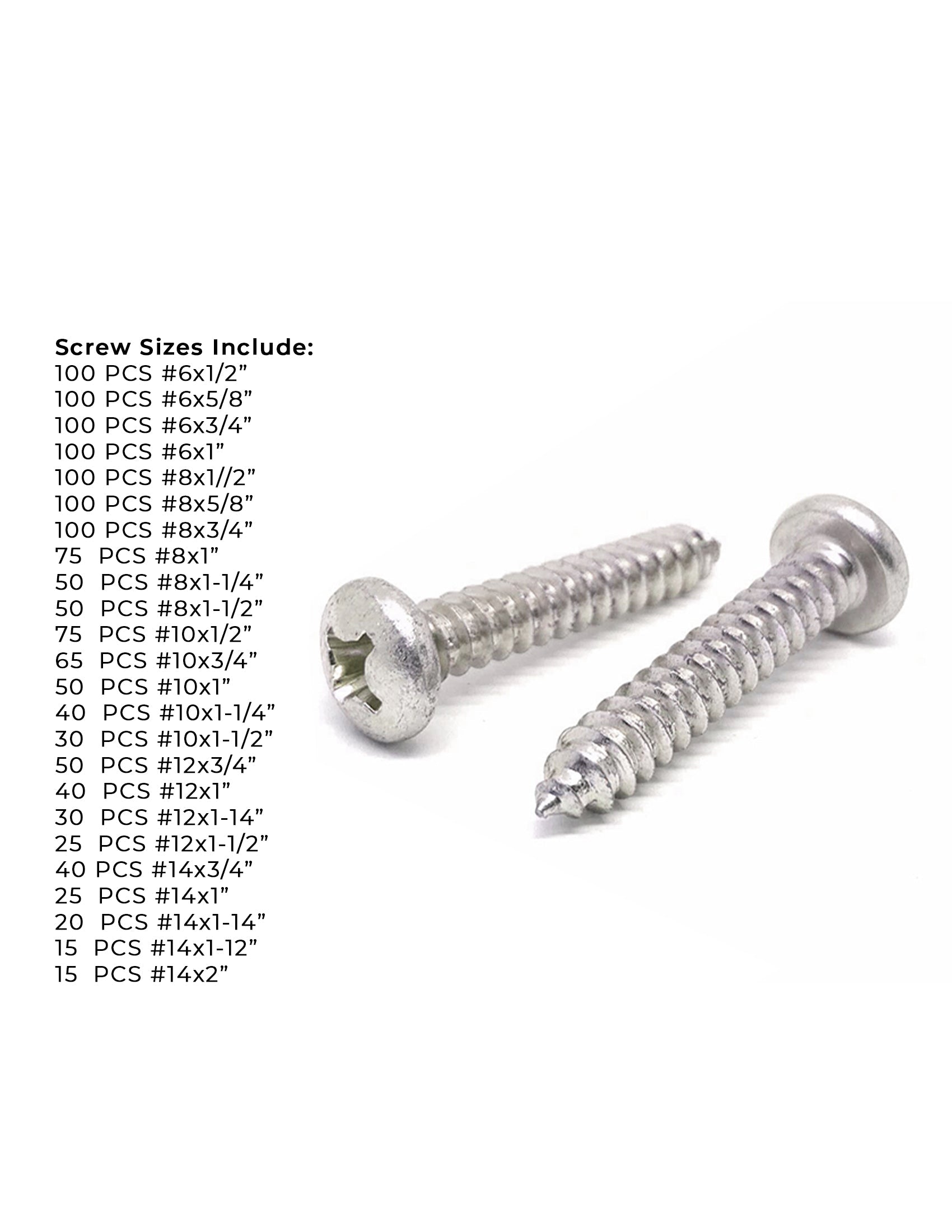 316 Stainless Phillips Pan Head Sheet Metal Self Tapping Screws Assortment - 1396 PCS