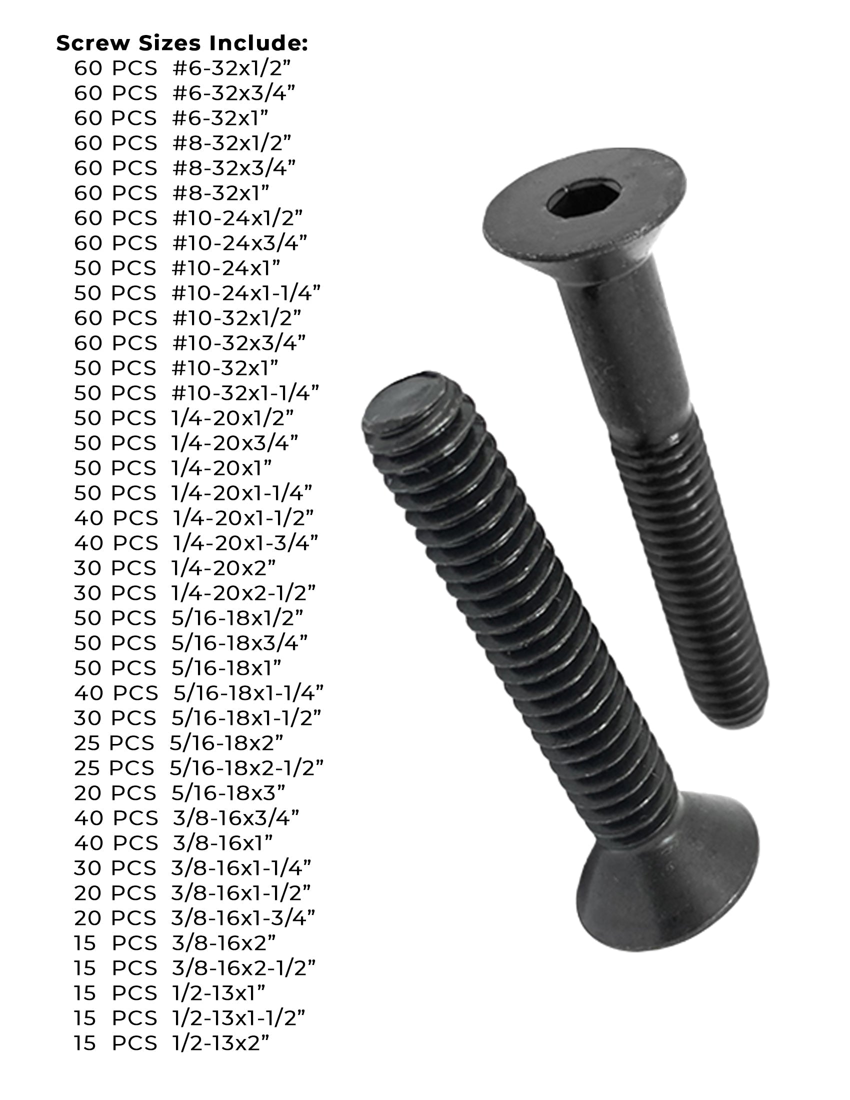 Alloy Flat Head Socket Cap Screws Black Oxide- 1656 PCS