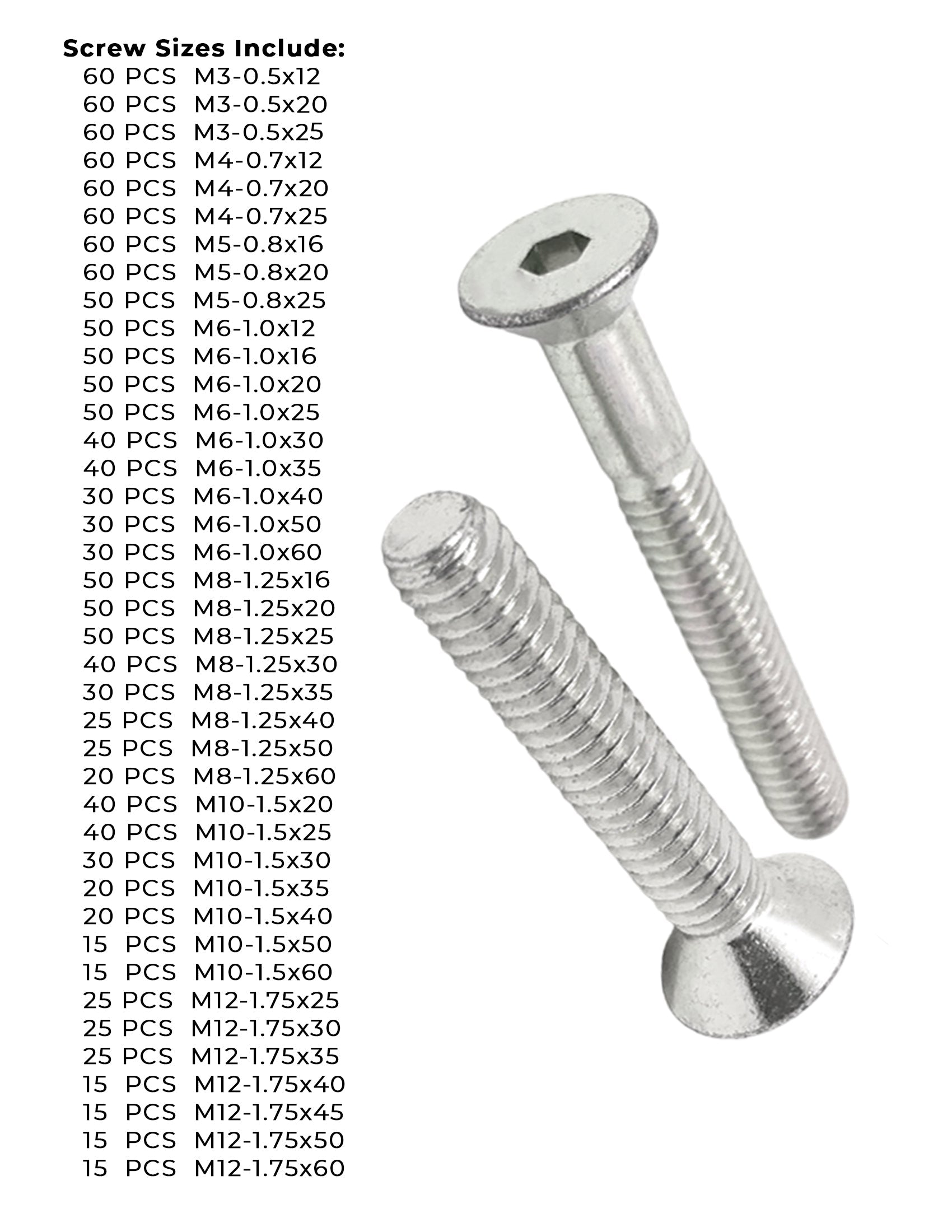 Metric Stainless A4-70 Flat Head Socket Cap Screws  - 1510 PCS