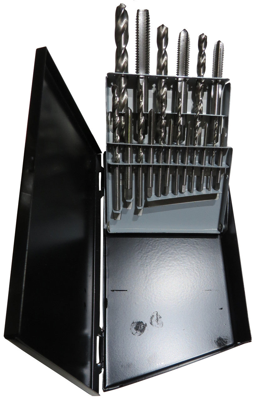 18 Piece Tap and Drill Bit Set, #6 - 1/2" NF in Metal Case