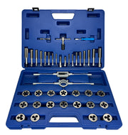 41 Piece NC NF HSS Round Tap and Die Set (1/4 - 3/4) with 1-1/2 OD Round Dies and Handles