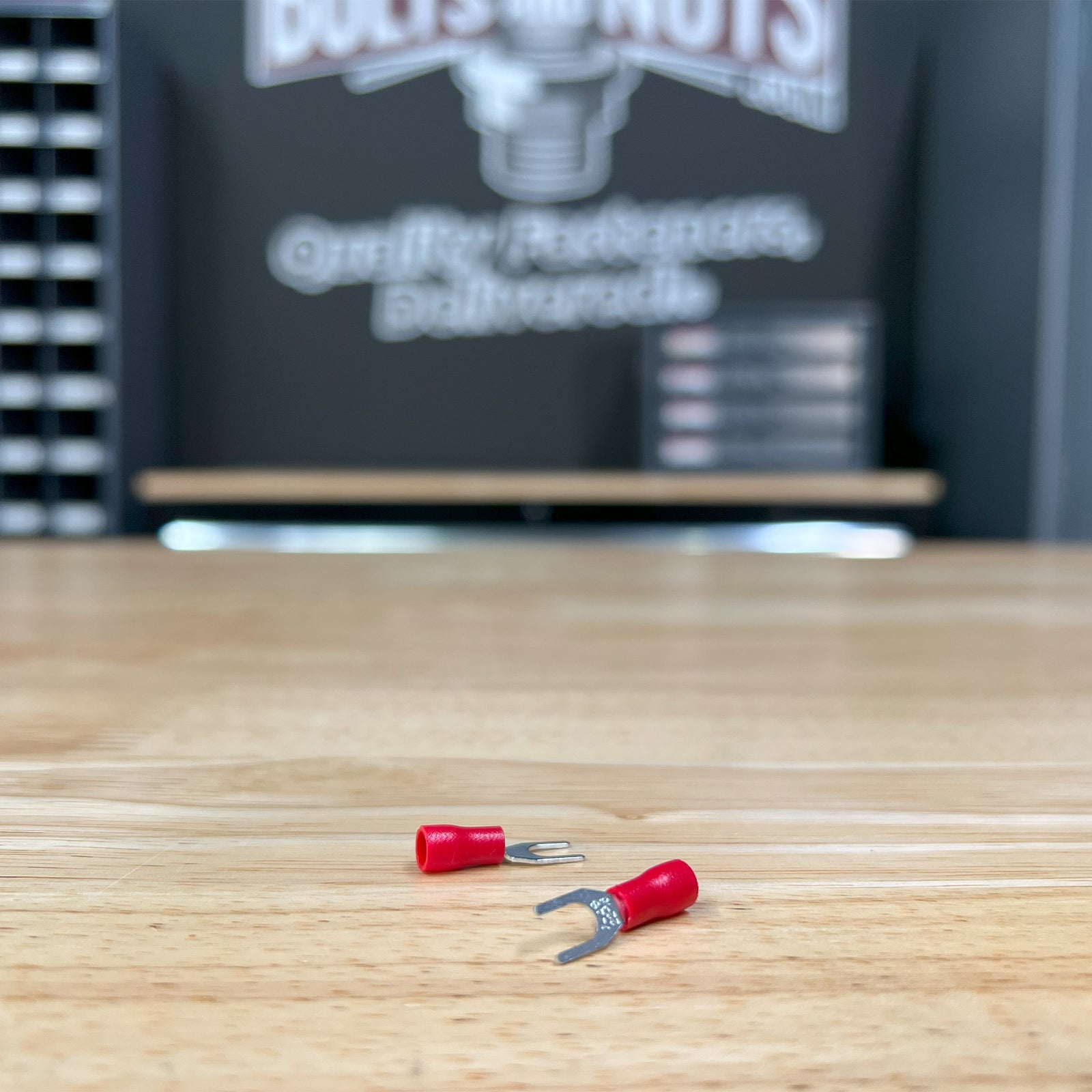Red PVC/Vinyl #10 Fork Crimp Connector, AWG 22-16