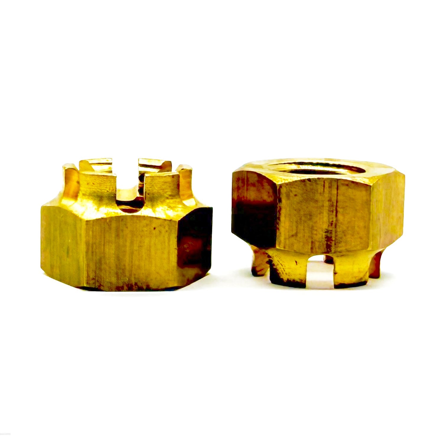 1/4"-20 Brass Slotted Hex Nuts