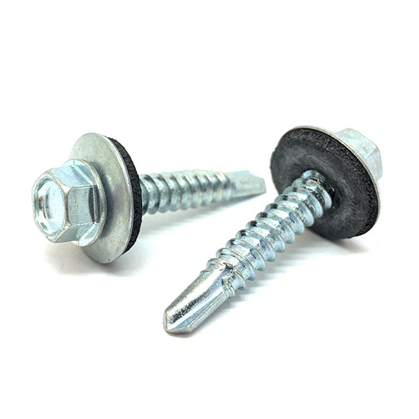 #12x1-1/4" Hex Washer Head #3 Point w/ Sealing Washer Drilling Sheet Metal Screws Zinc