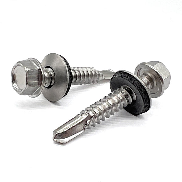 #12-14x2" 410 Stainless Steel Unslotted Hex Washer Head #3 Point Self Drilling Screws w/ Bonded Washers