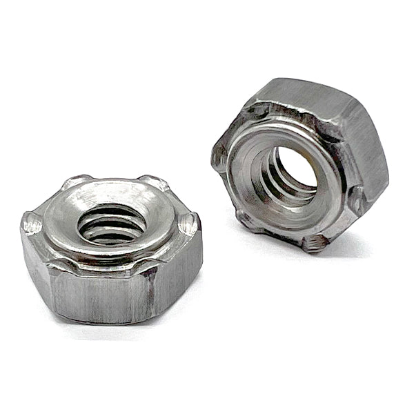 M8-1.25 6 Prong Long Pilot Hex Weld Nuts