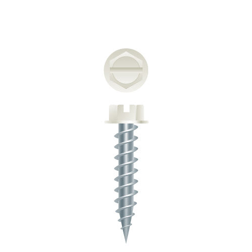 #8 SLT Strong-Point Hex Washer Head Painted White 8 x 2, 1/4 A.F., Zinc
