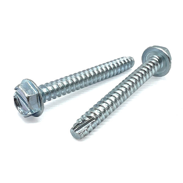 #8-18x1/2" Slotted Indent Hex Washer Head Type BT Thread Cutting Screws Zinc Clear