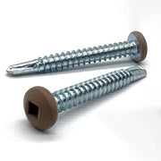 #10x1-1/4" Pan Head Square Drive #3 Point Self-Drilling TEKS Screw Tan Painted Head Zinc
