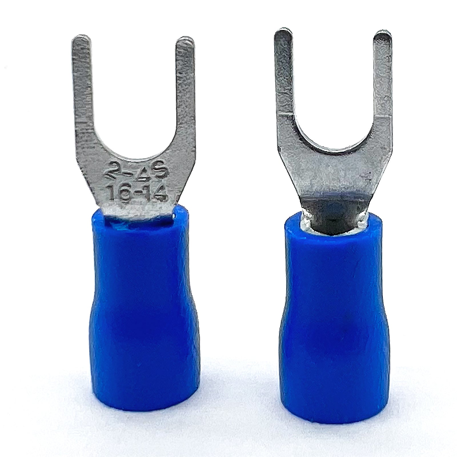 Blue PVC/Vinyl #8 Fork Crimp Connector, AWG 16-14