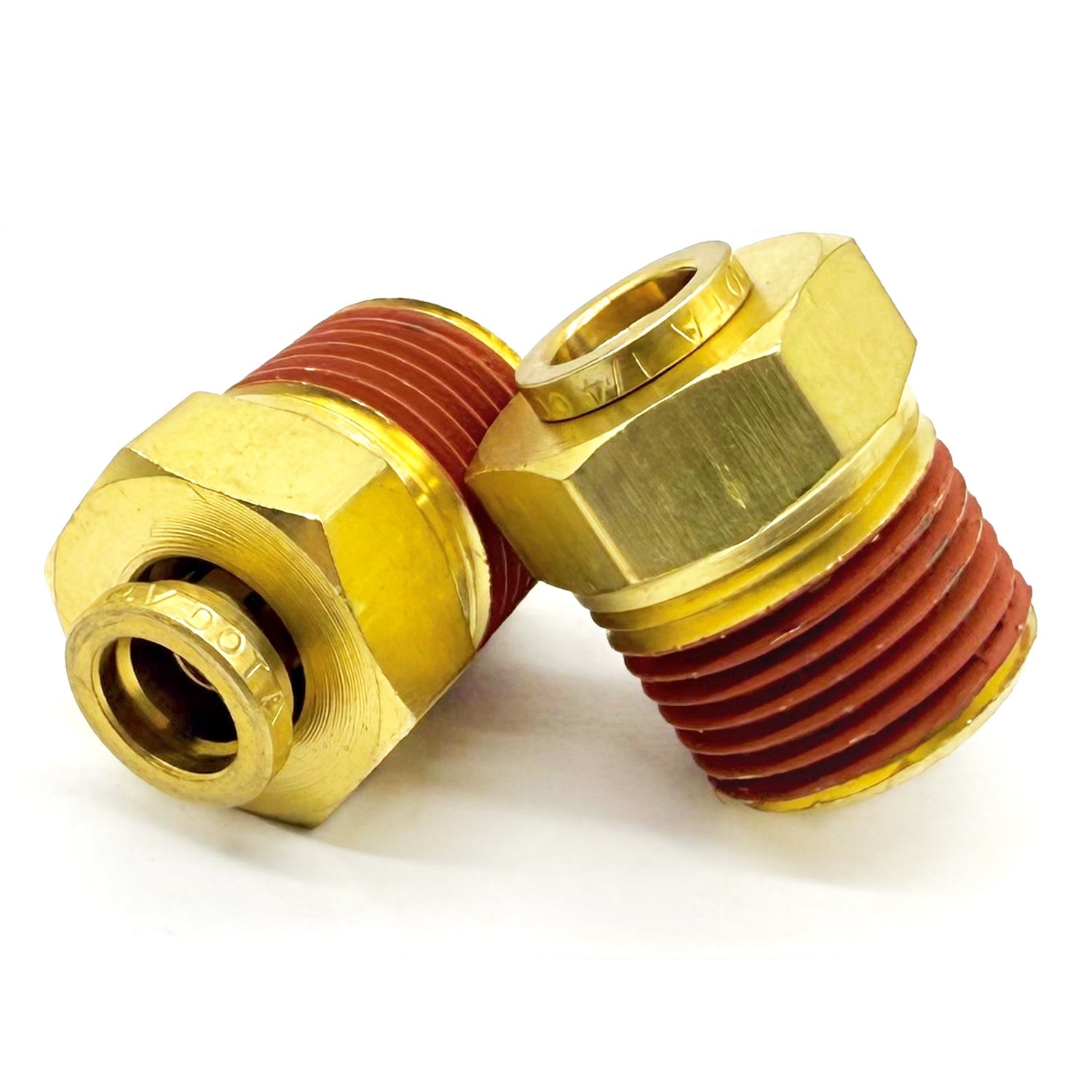 1/4" Tube to 1/8" NPT Straight Male Pipe Connector, Brass D.O.T. Push to Connect Air Brake Fitting with Red Acrylic Thread Sealant