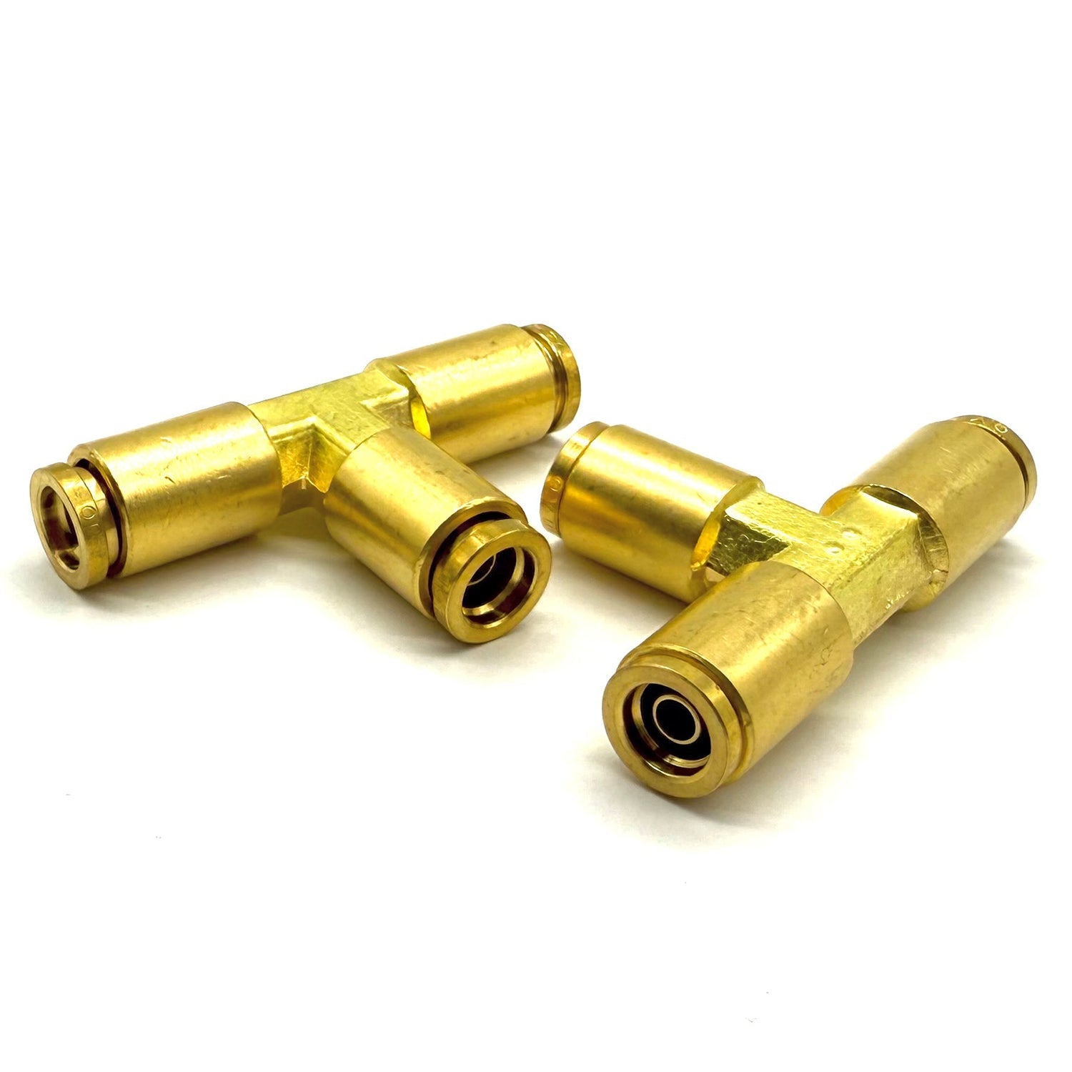3/8" Tube Union Tee Coupling, D.O.T. Brass Push to Connect Air Brake Fitting