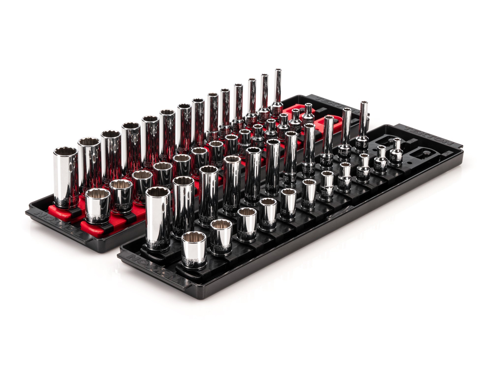 1/4 Inch Drive Shallow and Deep 12-Point Socket Set with Rails and Trays, 50-Piece (5/32 - 9/16 in., 4 - 15 mm)