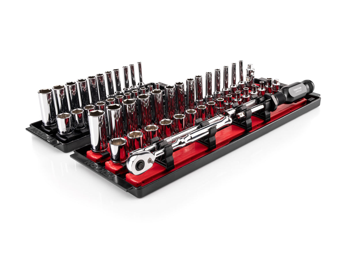 1/4 Inch Drive Shallow and Deep 6-Point Socket and Ratchet Set with Rails and Trays, 57-Piece (5/32 - 9/16 in., 4 - 15 mm)